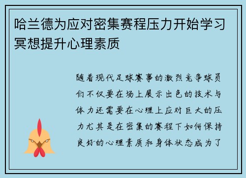 哈兰德为应对密集赛程压力开始学习冥想提升心理素质