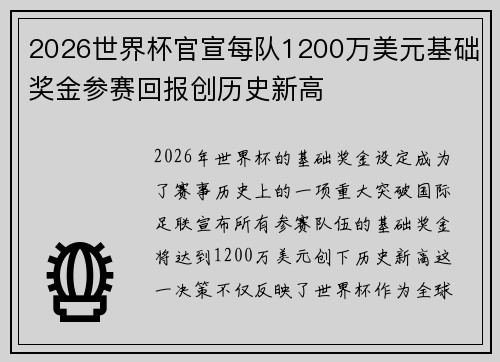 2026世界杯官宣每队1200万美元基础奖金参赛回报创历史新高
